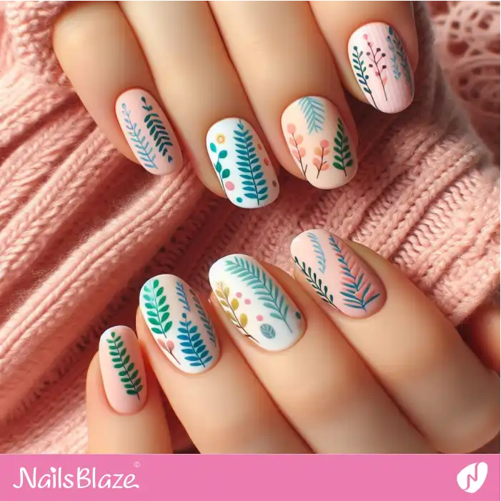 Colorful Fern Leaves Nail Design | Nature-inspired Nails - NB1567